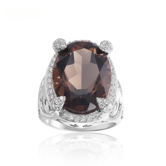 s925Silver Natural Citrine Ring Fashionable Luxurious Unique Design High-end Inlay13*18mm Gemstone Ring