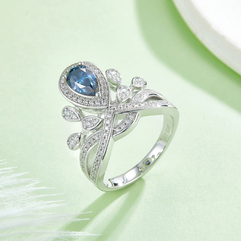Luxurious Crown Water Drop Ring s925Silver Inlaid Colorful Moissanite Ring Band GRA Certificate New Style Ring for Women