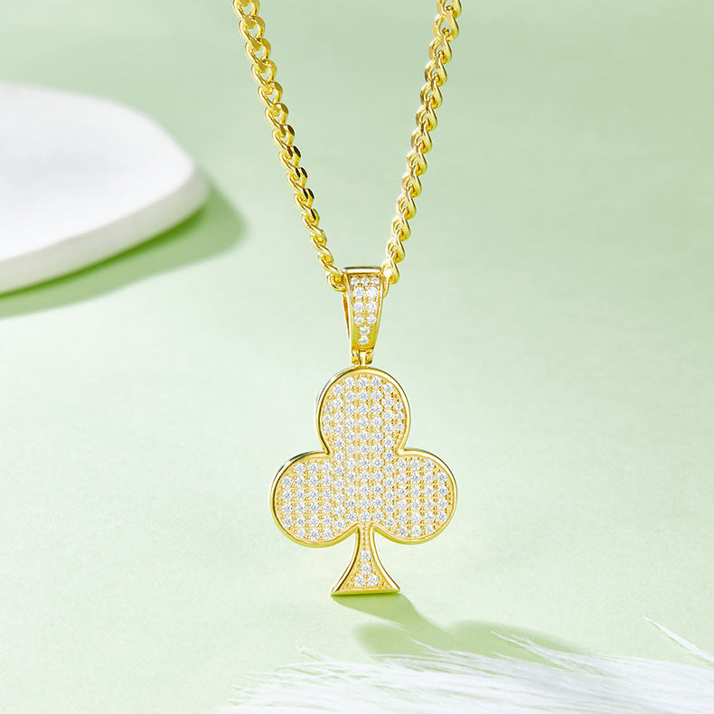 Hip-hop Plum Blossom s925Silver Inlaid Moissanite Necklace for Men and Women Trendy Playing Card Niche Full Diamond Pendant