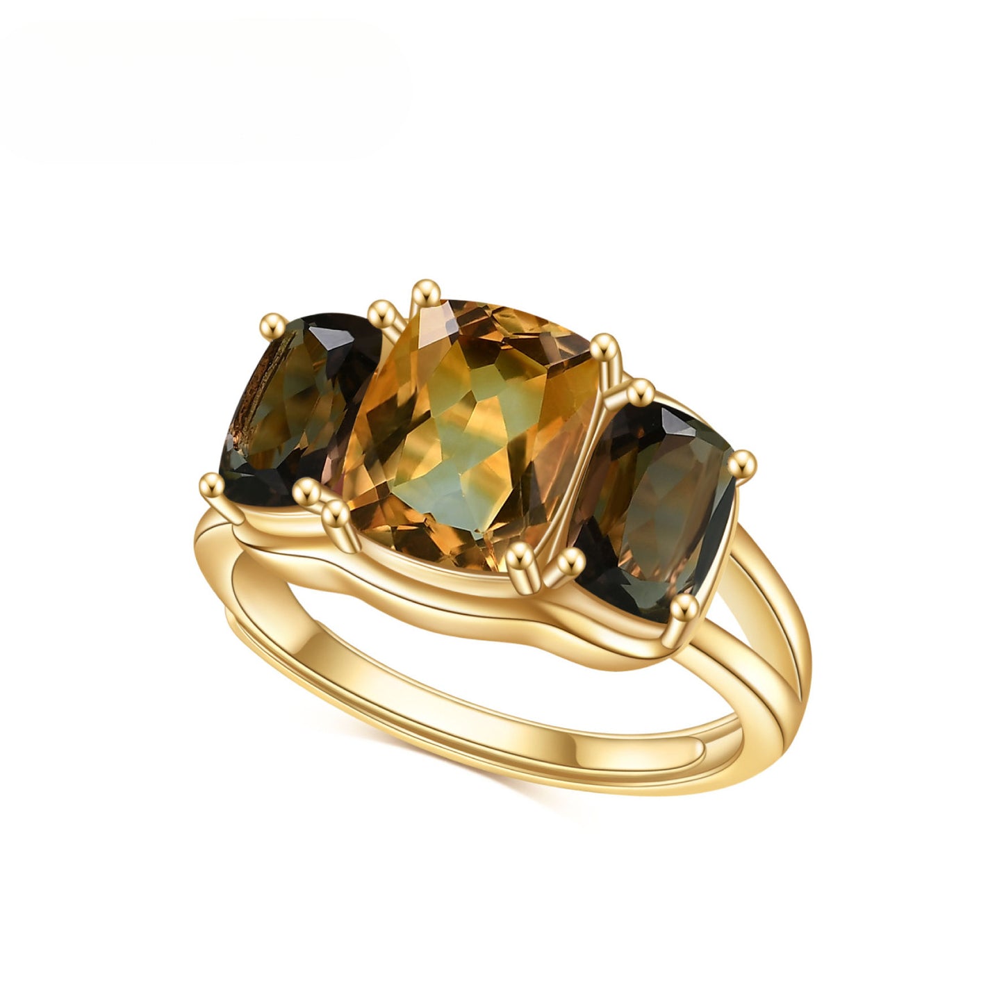 Natural Gemstone Yellow Citrine Tea Crystal Ring Luxurious Design Sense s925Silver plating14k Gold Inlaid Gemstone Ring