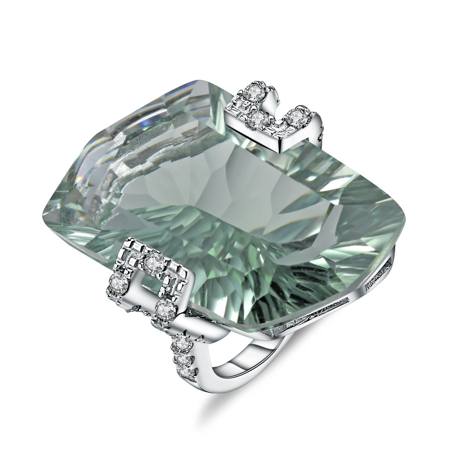 s925Sterling Silver Green Amethyst Ring Fashionable Elegant Luxurious Inlaid Irregular Shape28Large Carat Gemstone Ring with a High-End Feel