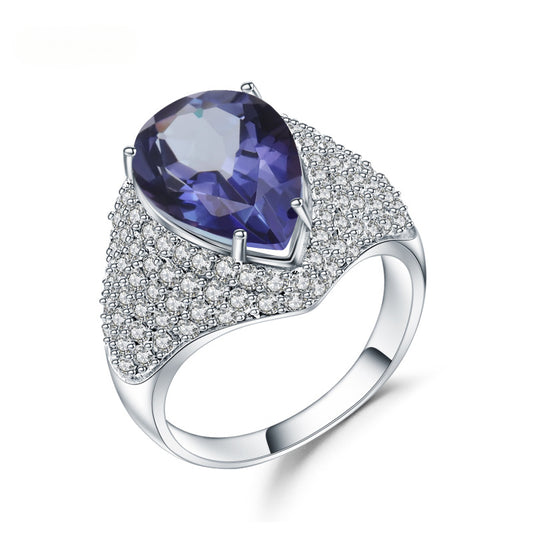 s925Silver Inlaid Colorful Crystal Ring Fashionable Luxurious Unique Design High-end Gemstone Ring