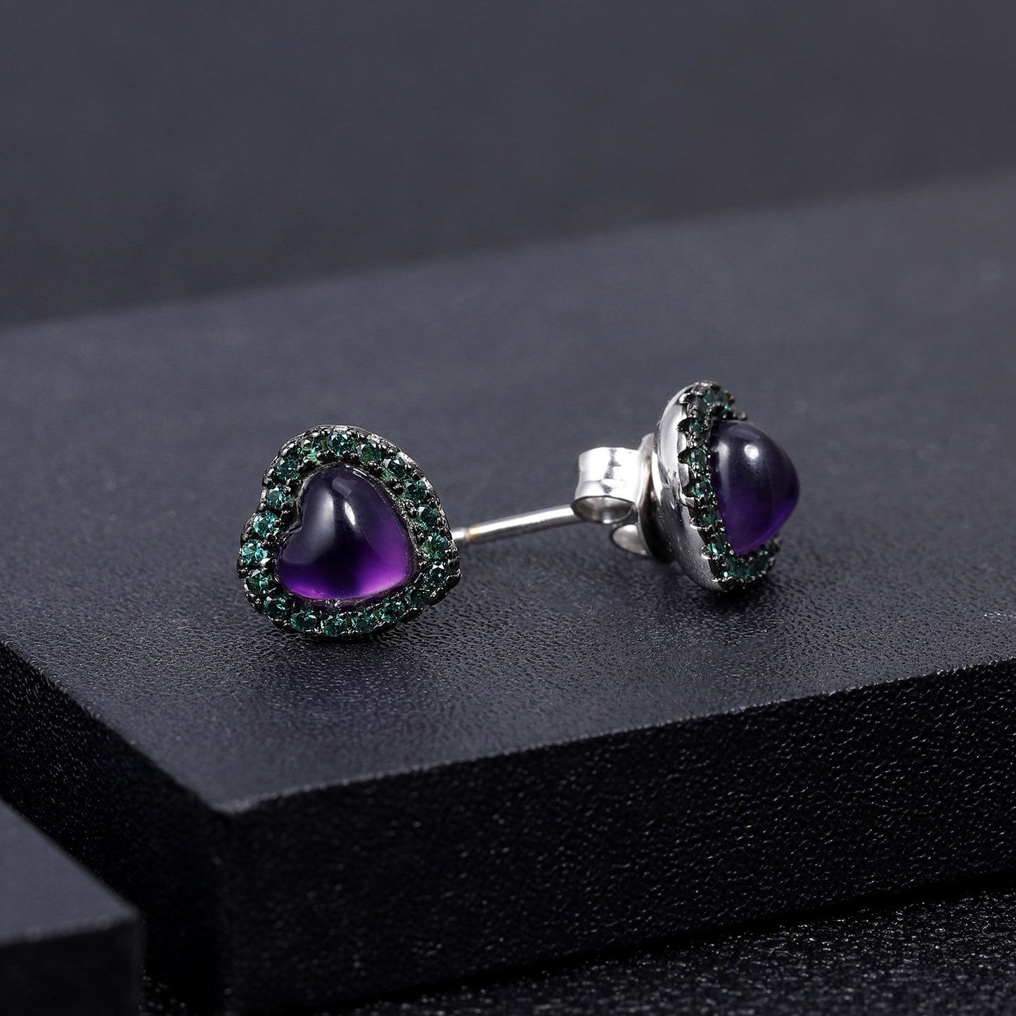 Luxury Personality Natural Amethyst Heart Earrings High-Grade Temperament s925Silver Inlaid Natural Gemstone Stud Earrings