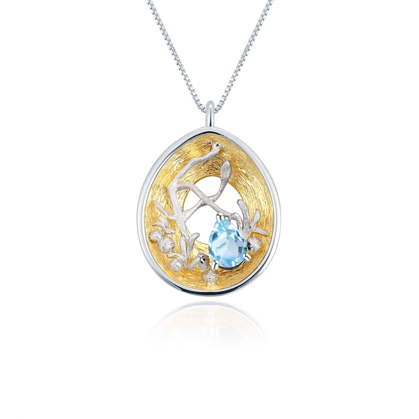 Designer Gemstone Pendant Necklace with Silver Chain Unique Design s925Silver Inlaid Natural Topaz Necklace Pendant