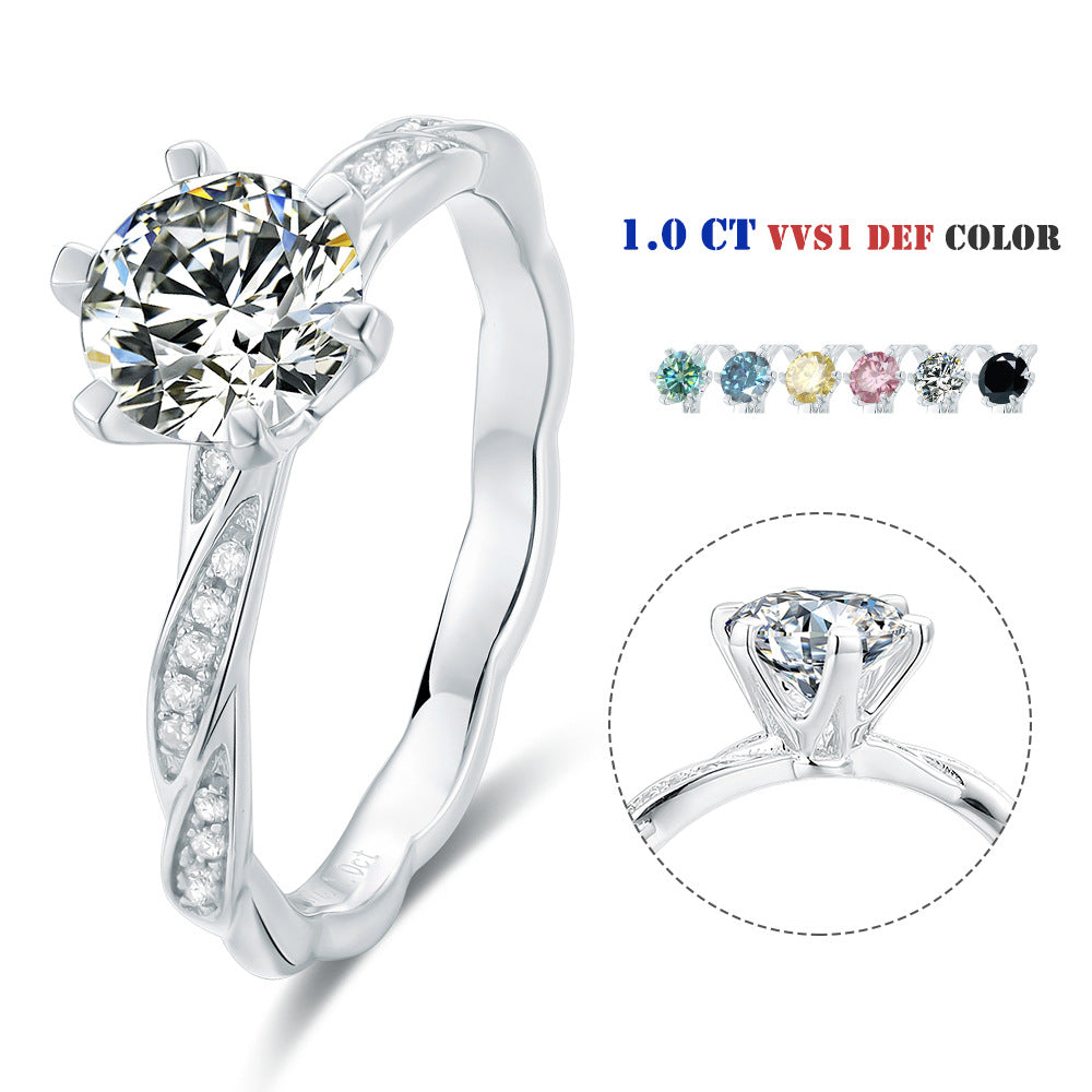 Fashionable and Luxurious Moissanite Ring s925Sterling Silver Finger Ring with Inlay1Carat Gemstone Moissanite Ring Wedding Ring