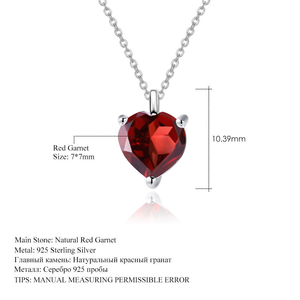 Fashionable Light Luxury Simple Natural Garnet Heart Pendant Clavicle Chain s925Silver Inlaid Gemstone Necklace Pendant