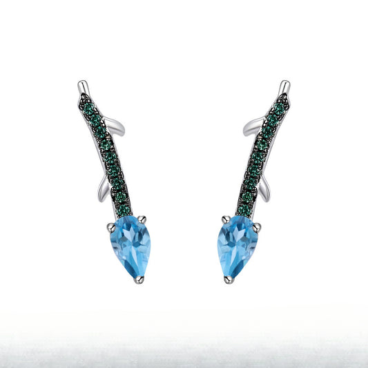 Thorn Bud Retro Style Designer Earrings s925Silver Inlaid Natural Gemstone Topaz Stud Earrings