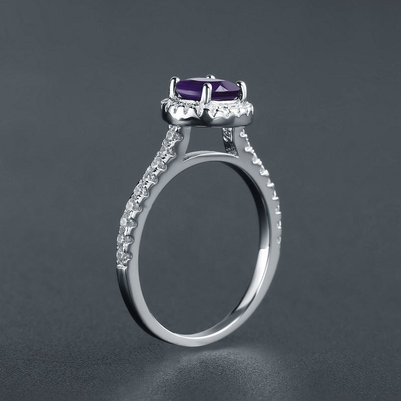 Factory Direct Supply New Style Personalized Light Luxury Ring for Women s925Sterling Silver Inlaid Natural Gemstone Amethyst Ring