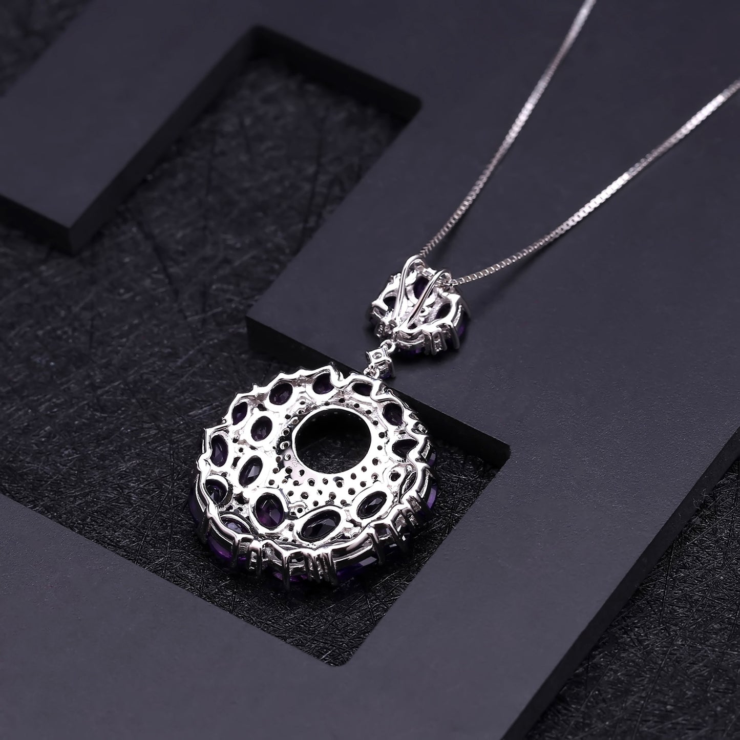 Italian Craft Designer Pendant Elegant Luxurious925Silver Inlaid Natural Gemstone Amethyst Necklace Pendant