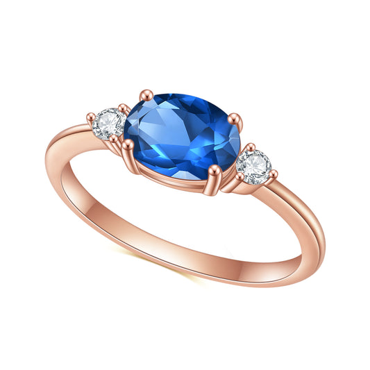S925Sterling Silver Inlaid Blue Gemstone Ring Fashionable Classic Light Luxury6*8mm Gemstone Rose Gold Ring