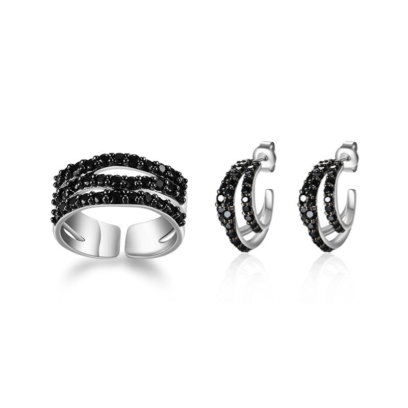 Unique Rings and Earrings s925Sterling Silver Inlaid Cultivated Ruby Earrings Open Ring Jewelry Set for Women