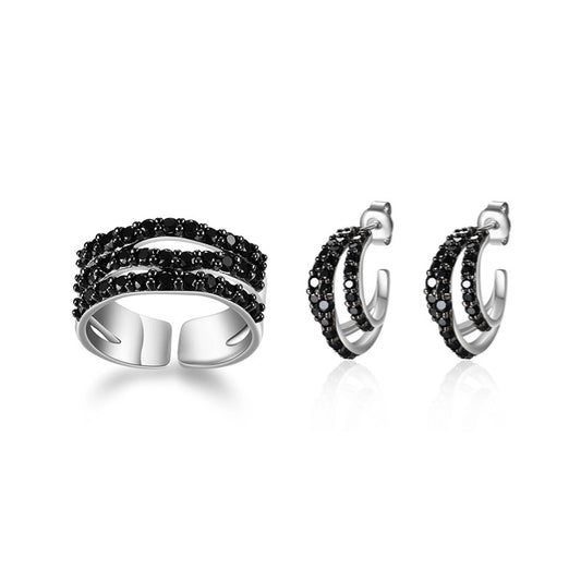 Unique Rings and Earrings s925Sterling Silver Inlaid Cultivated Ruby Earrings Open Ring Jewelry Set for Women