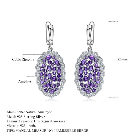 Luxurious Natural Amethyst Stud Earrings Group Inlay High-End Feel s925Silver Inlaid Natural Gemstone Earrings Jewelry