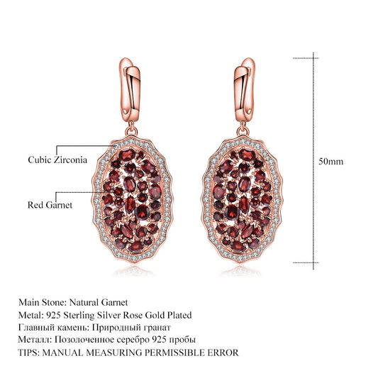 Luxurious Natural Garnet Stud Earrings Group Inlay High-End Feel s925Silver Inlaid Natural Gemstone Earrings Jewelry