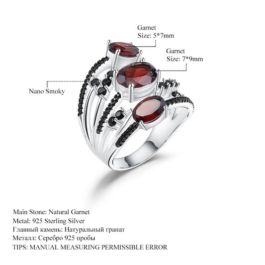 Luxurious and High-end Natural Garnet Ring with a Sense of Design Prosperous Series s925Silver Natural Colored Gems Ring