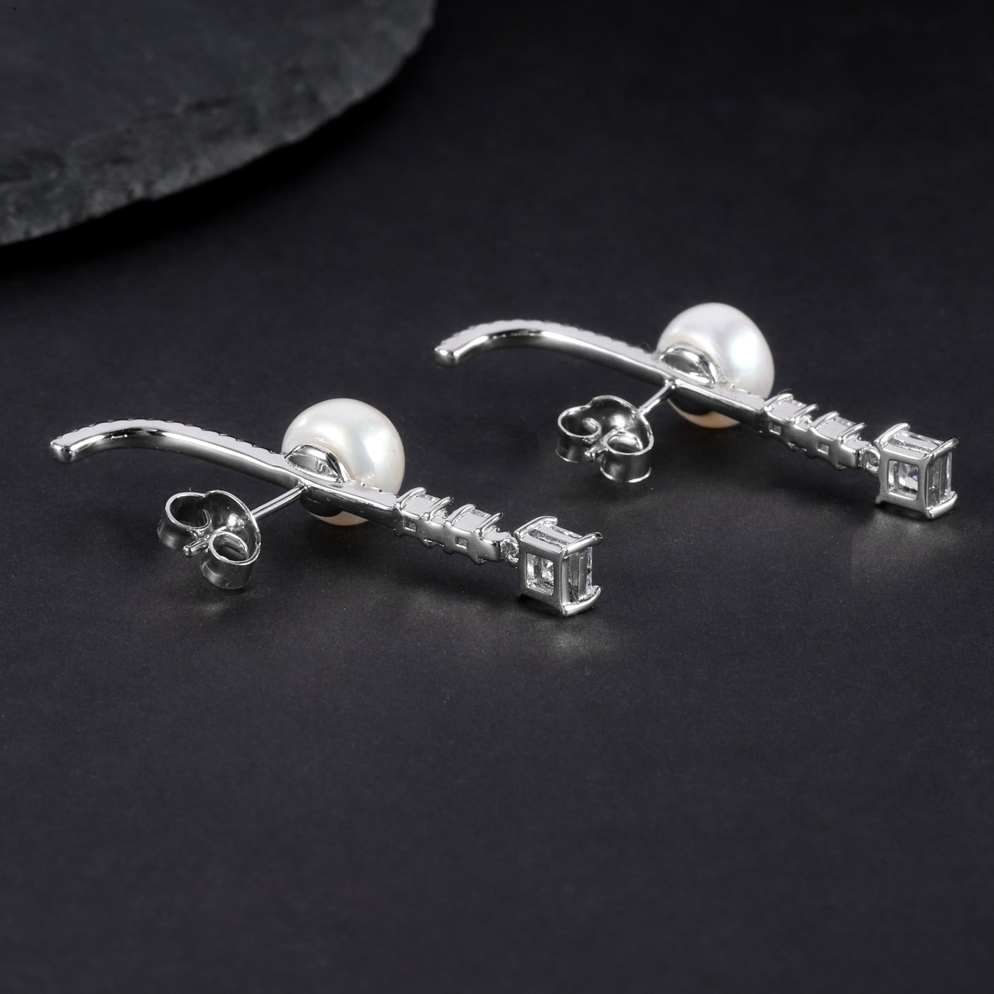 Jewelry Fashion Light Luxury Natural Freshwater Pearl Stud Earrings S925Sterling Silver Inlaid5A Zircon Earrings Jewelry