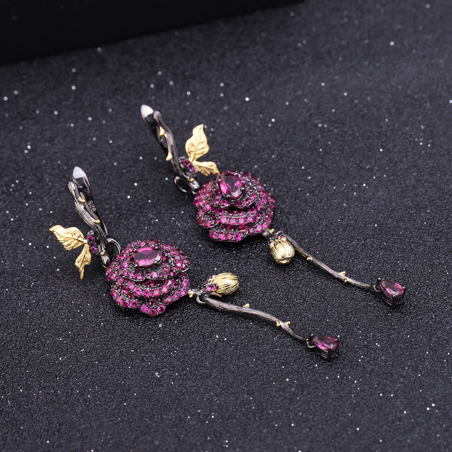 Secret Garden Designer Earrings Natural Rose Design s925Silver Natural Gemstone Earrings Luxurious