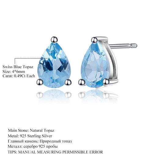 Natural Topaz Pear-Shaped Stud Earrings in Stock Fashion Simple Temperament s925Silver Natural Colored Gems Ear Studs Earrings
