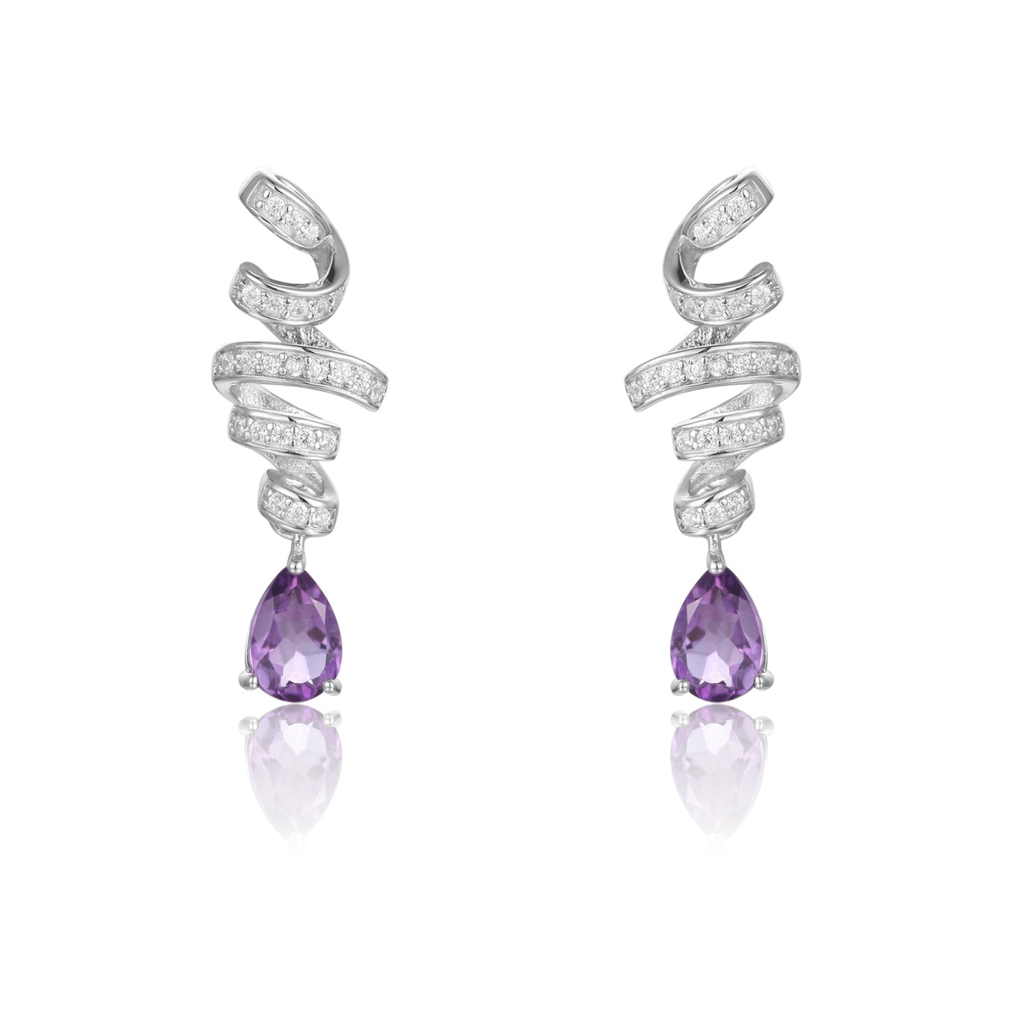 New Design Natural Amethyst Gemstone Earrings French Romantic Style s925Silver Inlaid Natural Gemstone Earrings