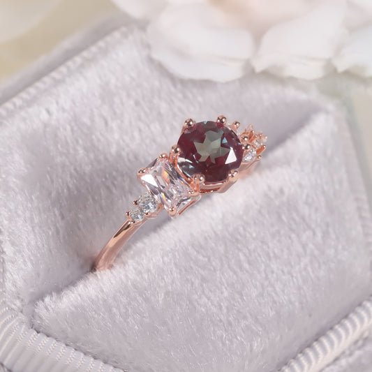 Minimalist Fresh Style Shifting Stone Ring s925Silver Inlaid Synthetic Alexandrite Gemstone Ring