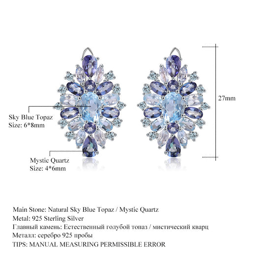 Russian Luxurious Natural Gemstone Earrings Cluster Setting High-end Feel s925Sterling Silver Natural Topaz Earrings Designer