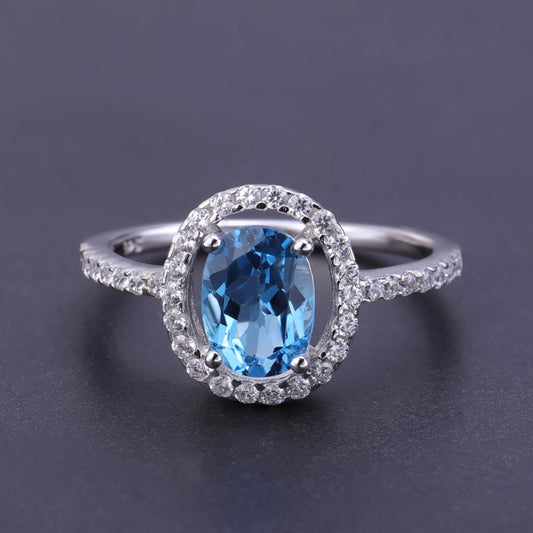 Luxury Natural Gemstone Topaz Ring Stylish and Simple s925Sterling Silver Inlaid1.57Carat Gemstone Ring