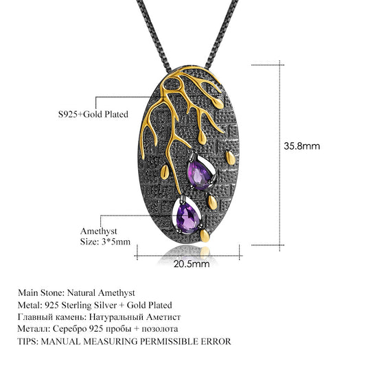Colorful Designer Pendant with Advanced Georgia Style s925Sterling Silver Natural Amethyst Necklace Pendant