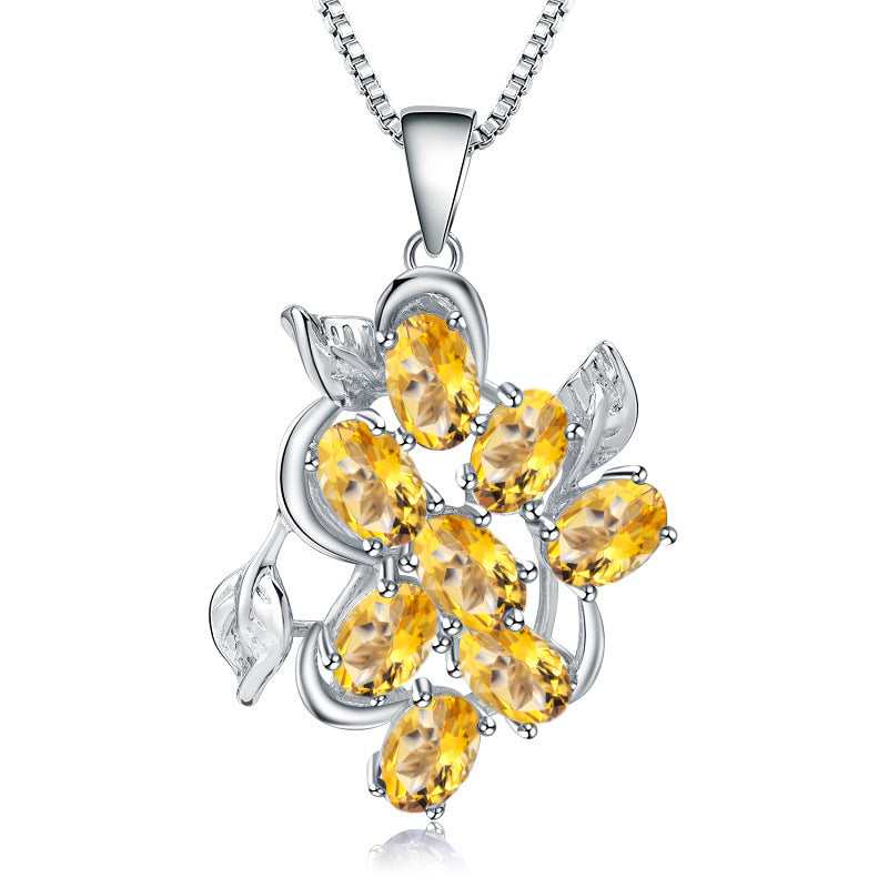 Design Sense Jewelry Topaz Pendant Retro Natural Gemstone Inlay s925Silver Necklace Pendant