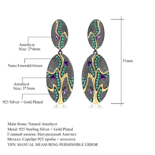 Italian Craft Designer Earrings Georgia Style Jewelry925Silver Natural Amethyst Earrings Drop Earrings