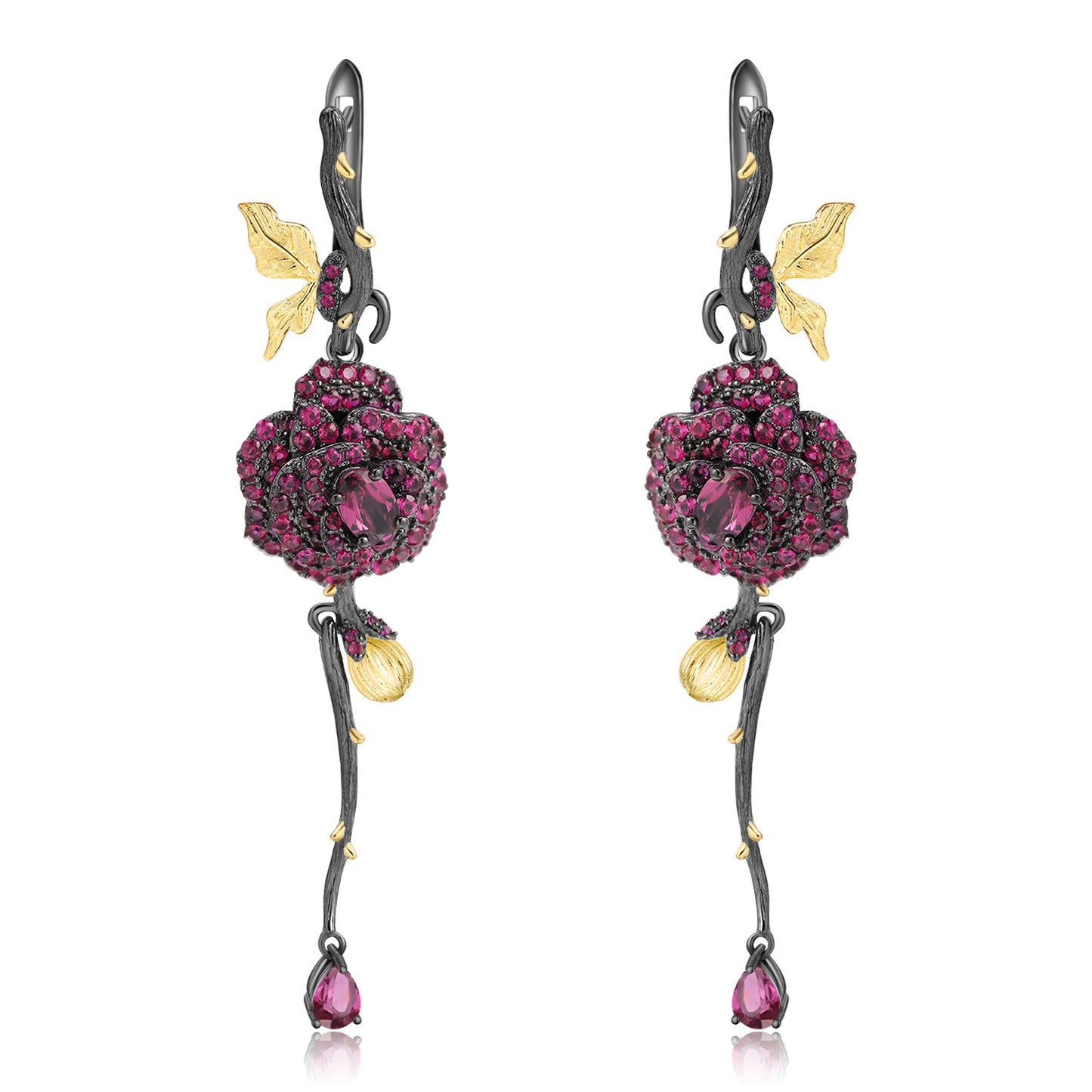 Secret Garden Rose Series Designer High-End Natural Gemstone Jewelry Set Rings, Earrings, Pendants