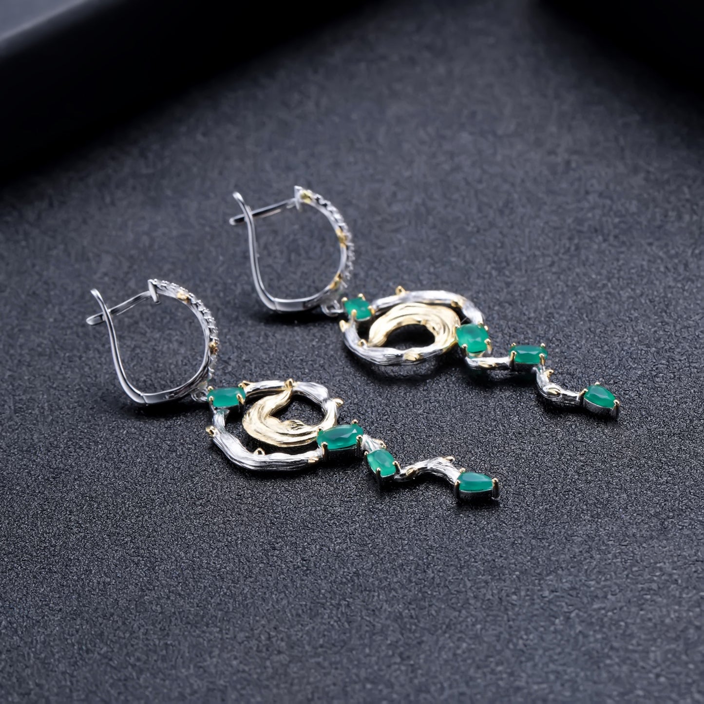 Secret Garden Designer Green Agate Earrings Natural Wind s925Sterling Silver Natural Gemstone Earrings
