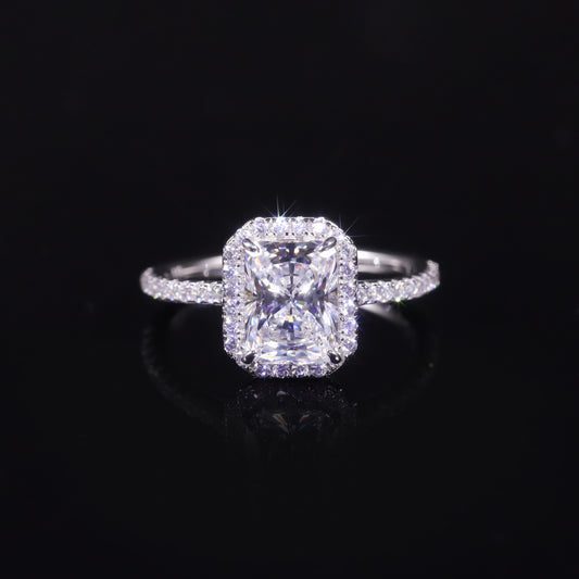 s925Sterling Silver Ring with Moissanite2Claridion Irregular Large Main Stone Sugar Cube Ring