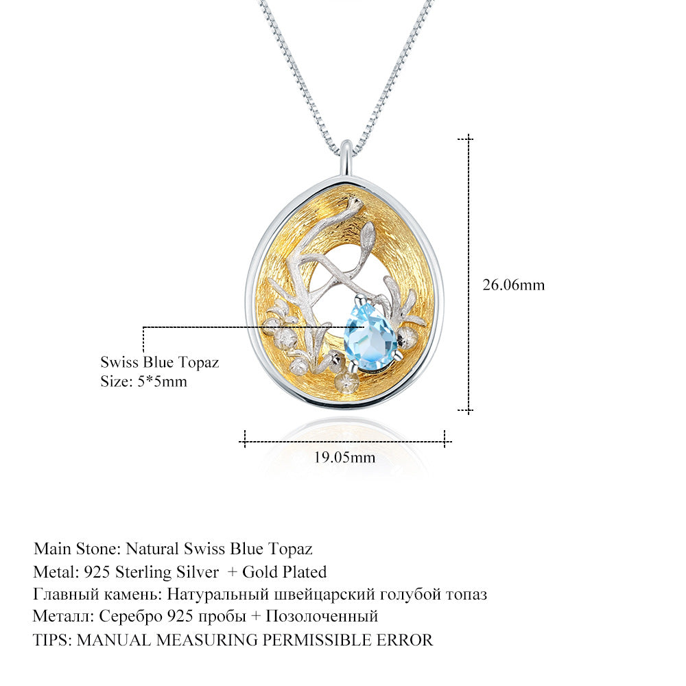 Designer Gemstone Pendant Necklace with Silver Chain Unique Design s925Silver Inlaid Natural Topaz Necklace Pendant