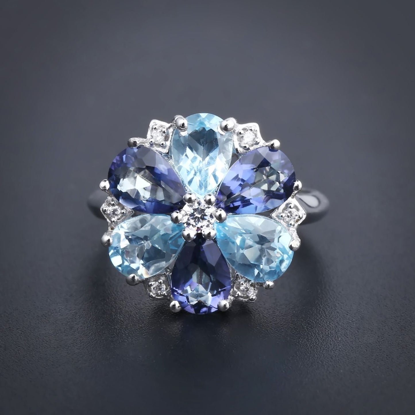 Affordable luxury fashion ins Natural Gemstone Ring s925Sterling Silver Inlaid Natural Colorful Crystal Gemstone Ring