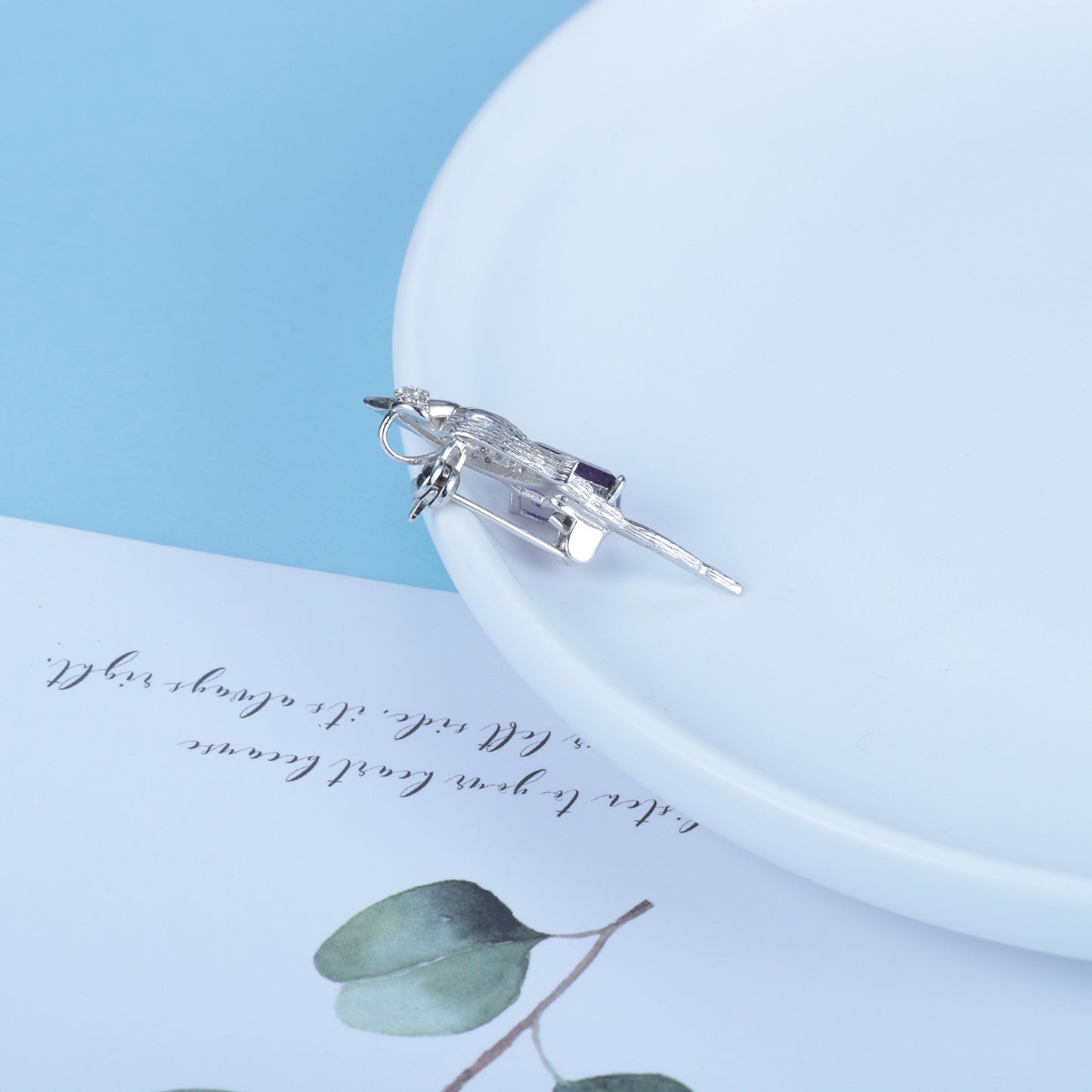 Designer Brooch Pendant Dual-use Bird Original Design925Silver Natural Gemstone Amethyst Necklace Pendant
