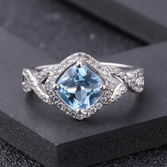 s925Silver Natural Topaz Ring Fashionable Light Luxury Elegant Jewelry Pure Silver Inlaid Natural Gemstone Ring