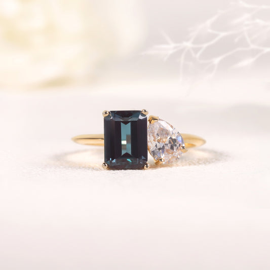 Fashionable and Unique Rings s925Sterling Silver Gold Plated Lab Color Changing Sapphire Blue Gemstone Ring