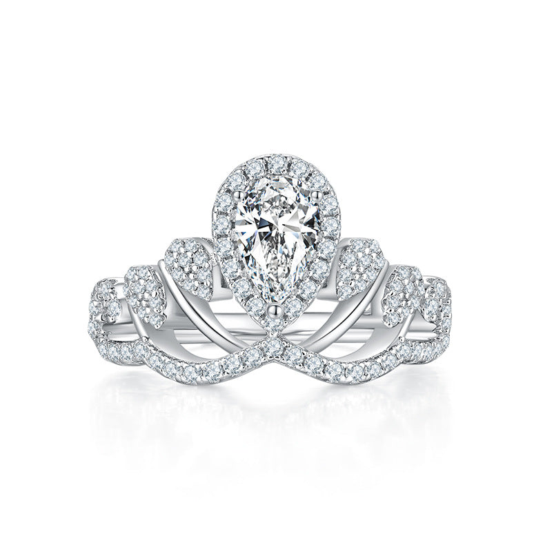 Wind Crown Water Drop Ring Band GRA Certificate s925Silver Inlay1Carat Colorful Moissanite Ring for Women