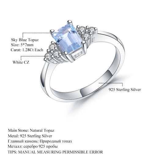 Fashionable Simple Luxury Rectangular Natural Gemstone Topaz Ring for Women s925Sterling Silver Natural Gemstone Ring