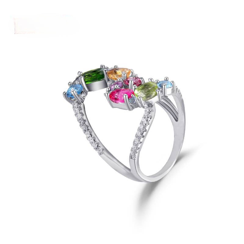 New Original Design Natural Colorful Gemstone Ring for Men and Women, Niche Irregular S925Sterling Silver Topaz Ring