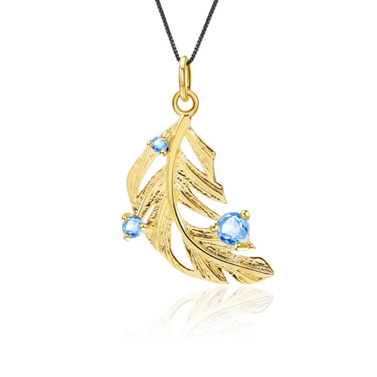 Designer High-Grade Gem Pendant Unique Feather Design s925Silver Natural Topaz Necklace Pendant