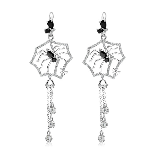 Dark Series Designer Tassel Earrings Spider Series Design s925Silver Inlaid Gemstone Earrings