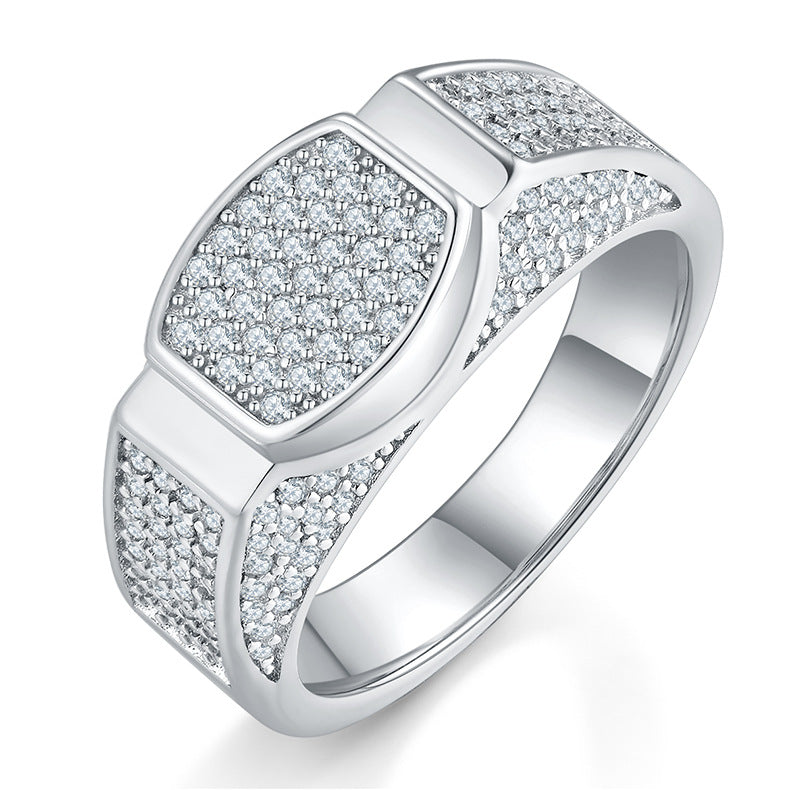 Full Diamond Moissanite Ring Starry Sky Men's s925Sterling Silver Ring Fashion Trend Moissanite Ring