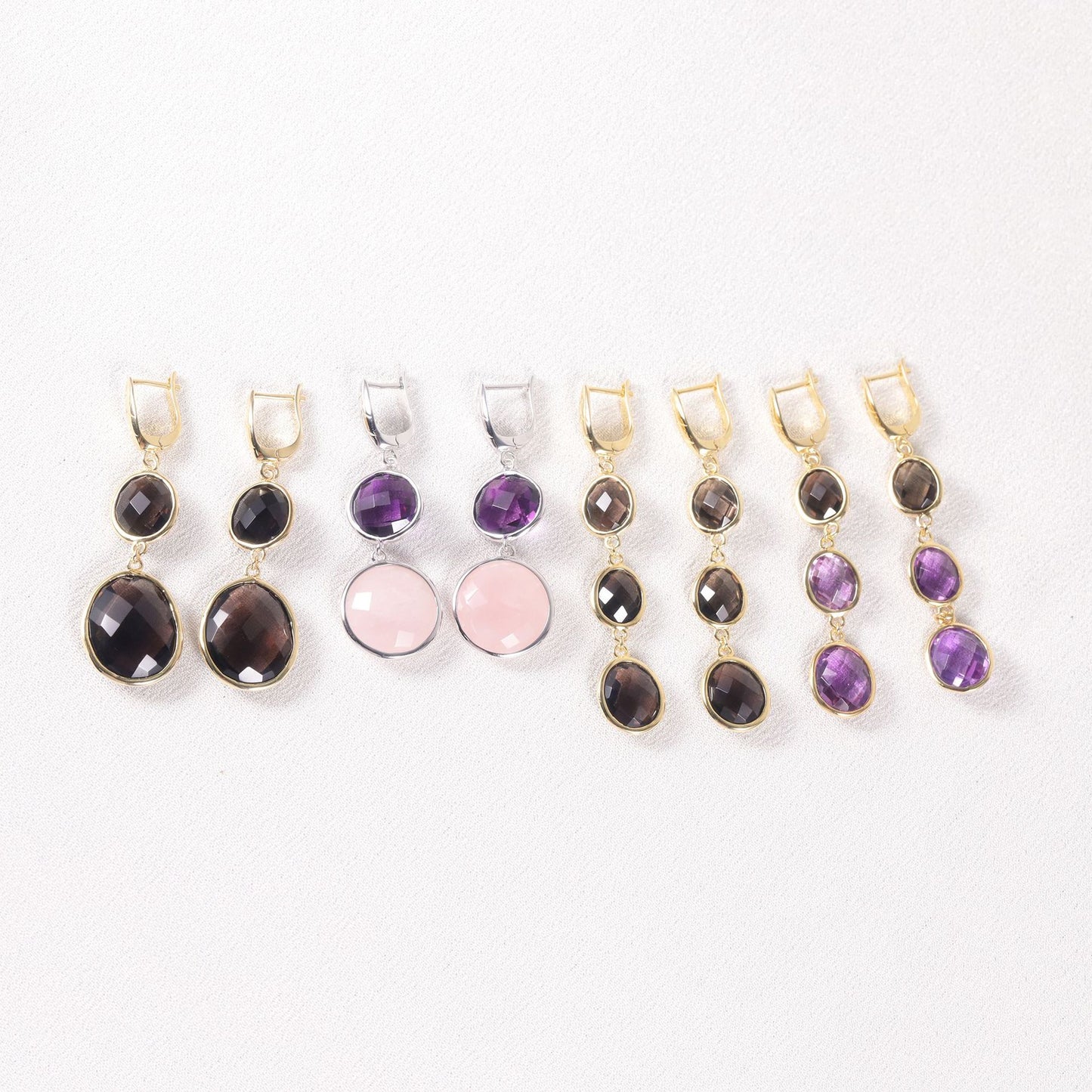 Bohemian Style Earrings s925Silver Inlaid Natural Crystal Earrings Colorful Gemstone Long Earrings