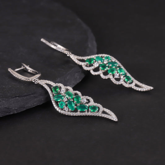 Angel's Wings Topaz Earrings s925Sterling Silver Inlaid Natural Garnet Green Chalcedony Wing Earrings Personality
