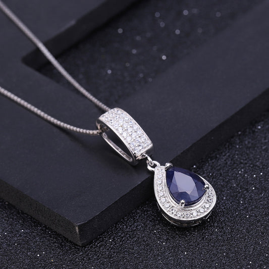 Fashion Creative Silver Jewelry Necklace Unique Design s925Sterling Silver Inlaid Natural Sapphire Necklace Pendant