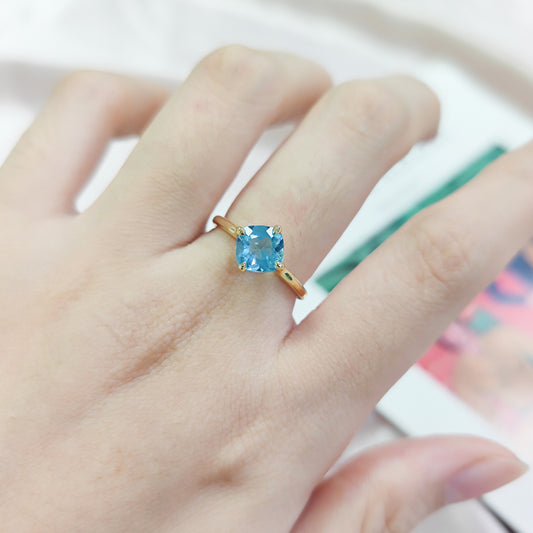 Classic1.75Carat Ring s925Sterling Silver Inlaid Natural Topaz Wedding Ring Square Ring Gold