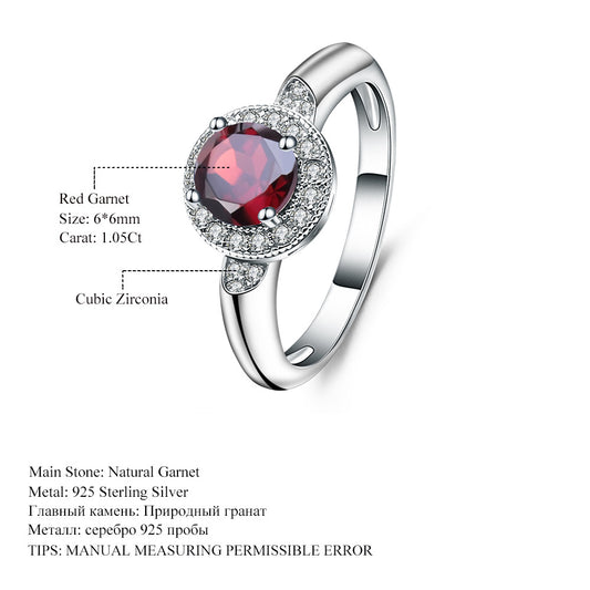 Natural Garnet Ring for Women In-stock Direct Supply Light Luxury Fashion s925Sterling Silver Inlaid Natural Gemstone Ring