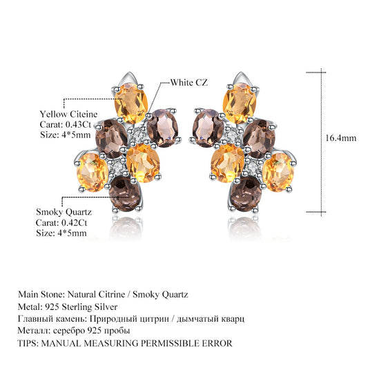 Fashion Natural Gemstone Earrings Luxurious Design s925Sterling Silver Inlaid Yellow Crystal Gemstone Earrings