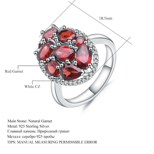 Cluster Inlaid Natural Garnet Ring for Women Fashionable, luxurious, and high-end feel s925Silver Inlaid Natural Gemstone Ring